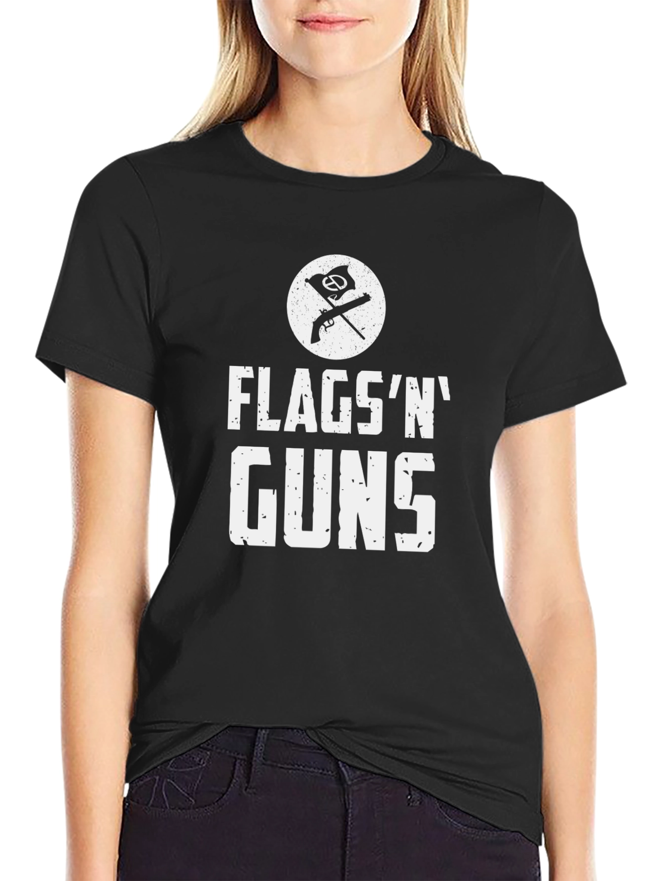 Flags N Guns Graphic Tee - Black Cotton T-Shirt