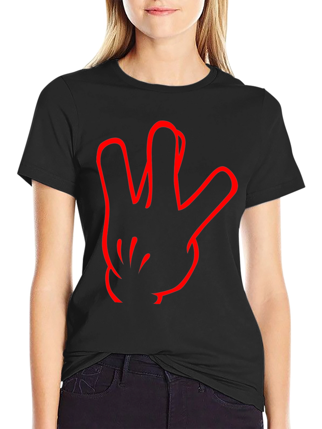 Black T-Shirt with Red Hand Sign Design