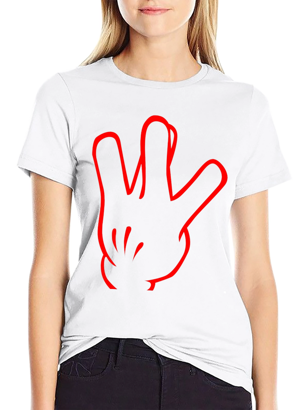 Black T-Shirt with Red Hand Sign Design