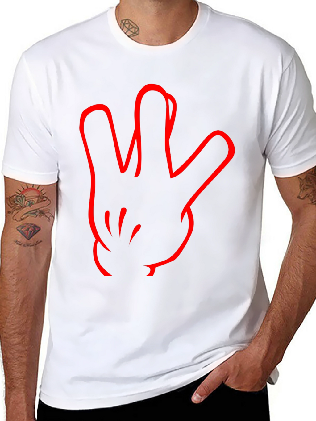 Black T-Shirt with Red Hand Sign Design