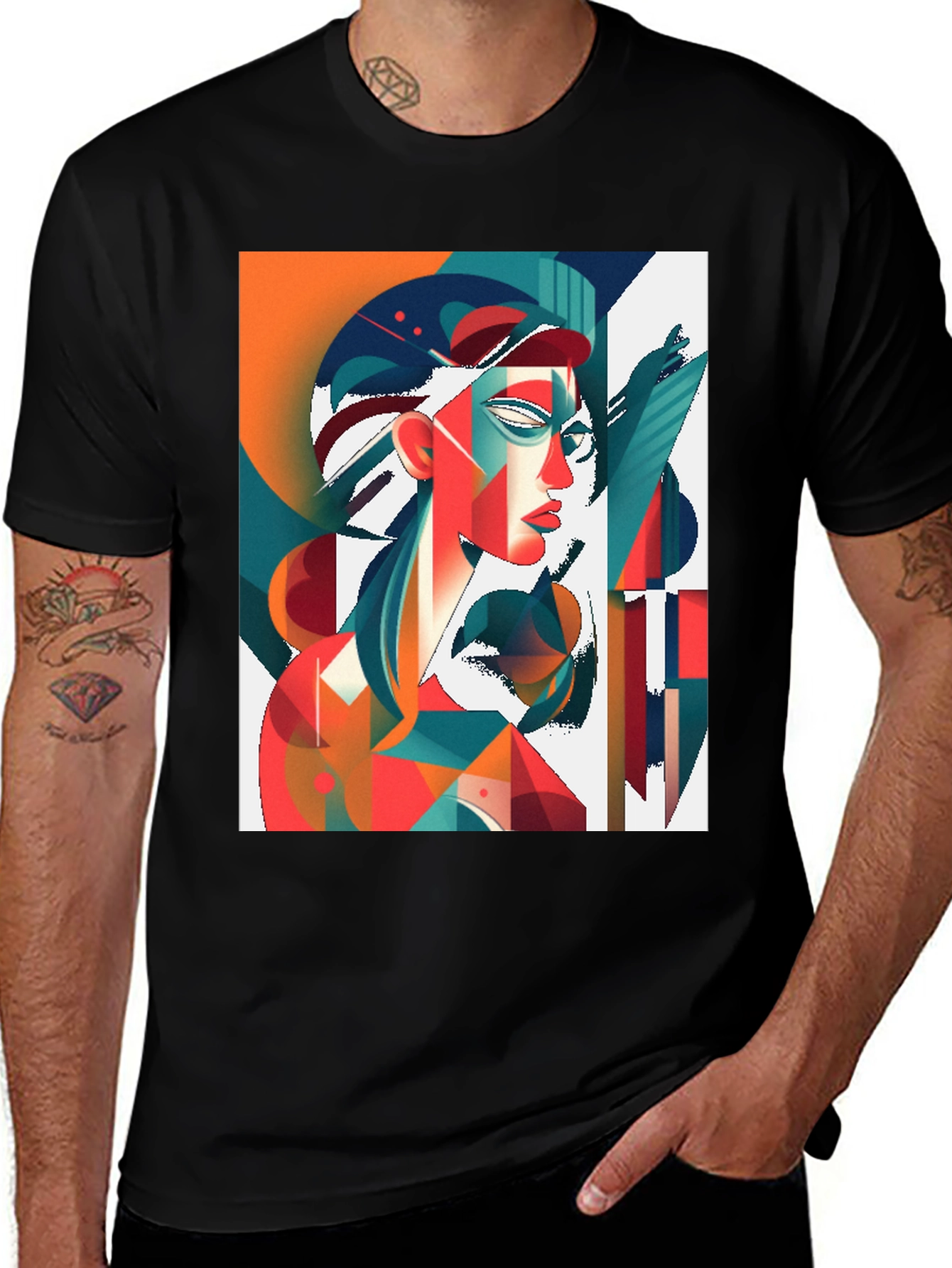 Abstract Geometric Woman Graphic Tee - Stylish Art T-Shirt