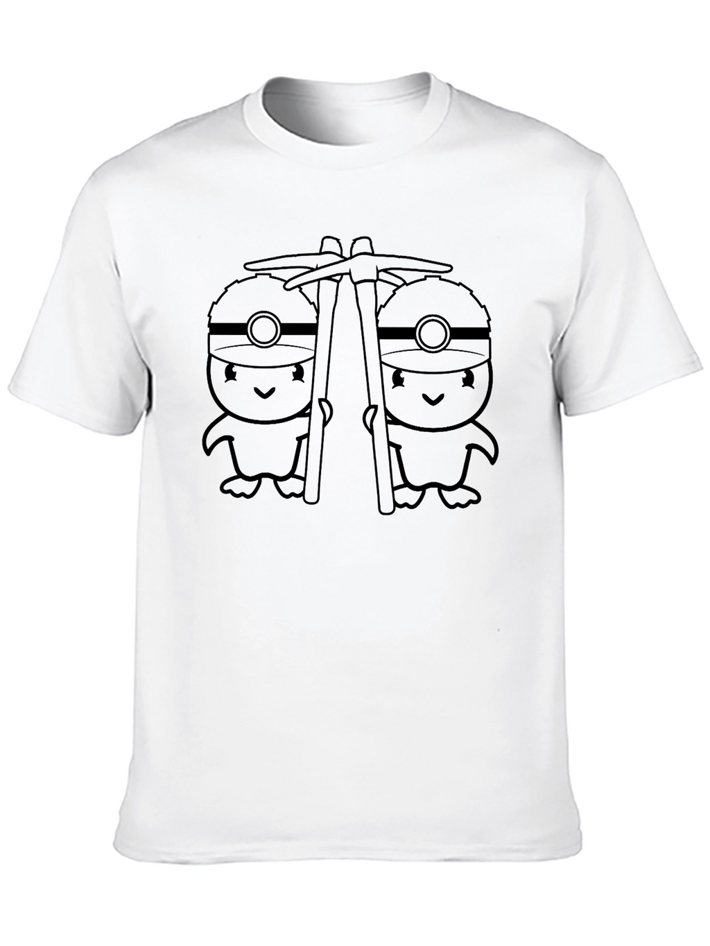 Cute Miner Penguins Graphic Tee - Black