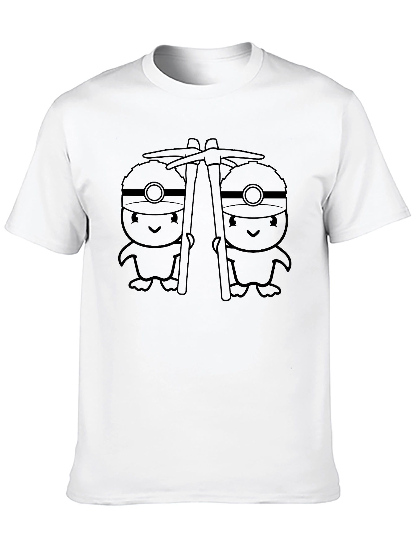 Cute Miner Penguins Graphic Tee - Black