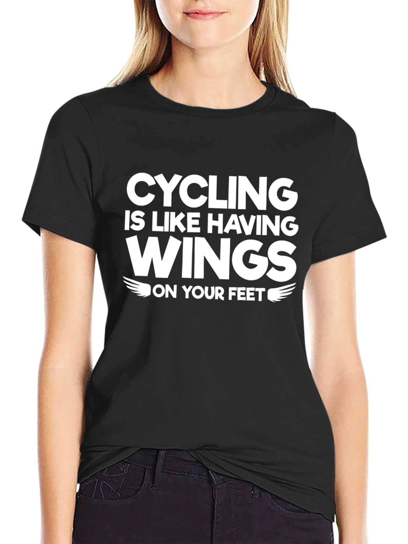 Cycling Wings Graphic Tee - Black Cotton Casual Shirt