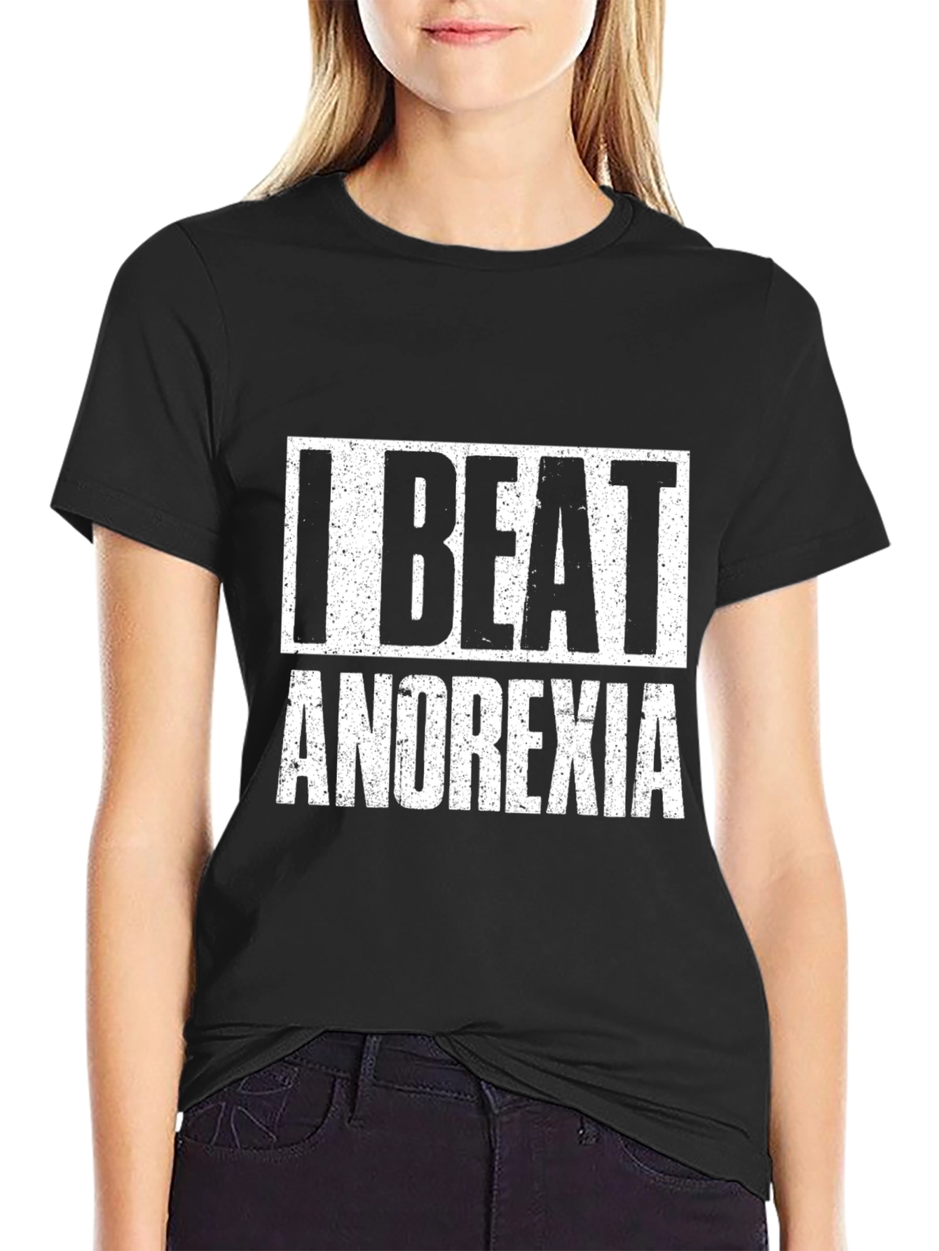 I Beat Anorexia Black T-Shirt Graphic Tee Recovery Shirt