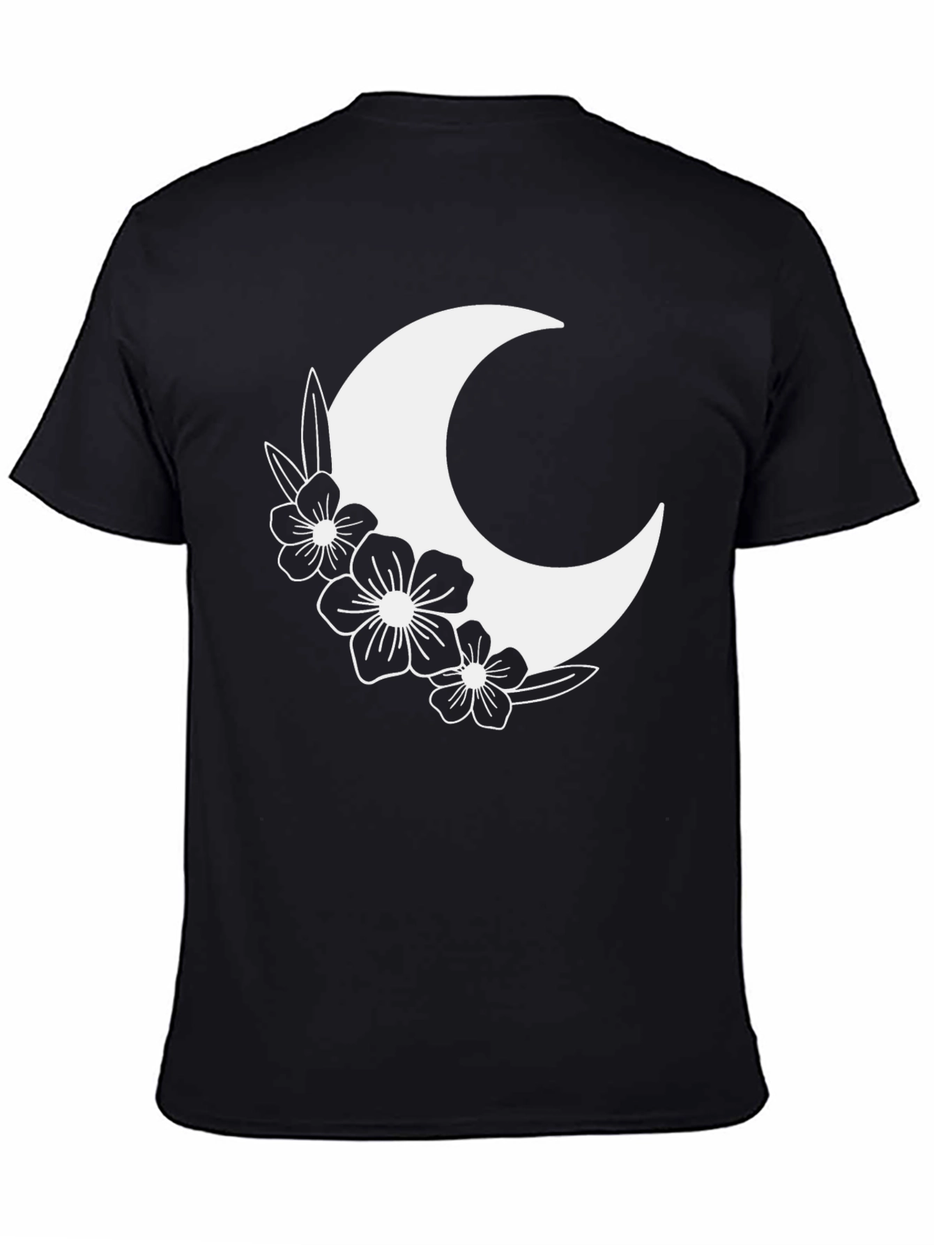 Floral Crescent Moon Graphic Tee - Black Cotton