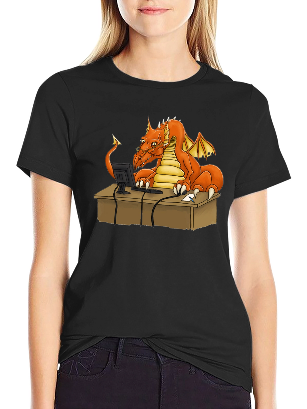 Dragon at Computer Graphic Tee - Black