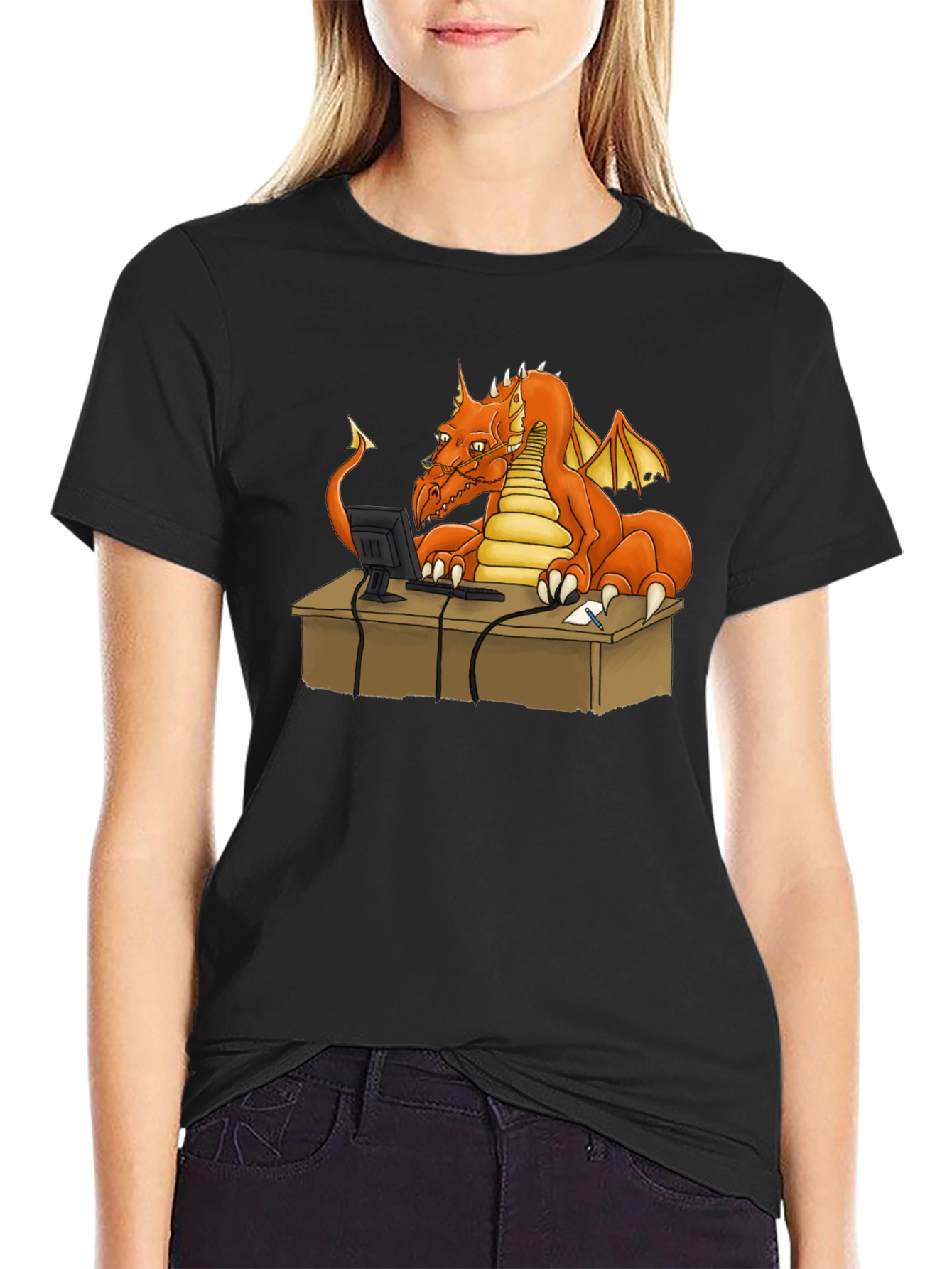 Dragon at Computer Graphic Tee - Black
