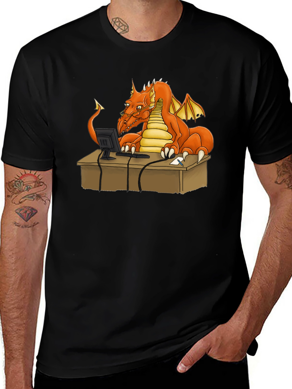 Dragon at Computer Graphic Tee - Black