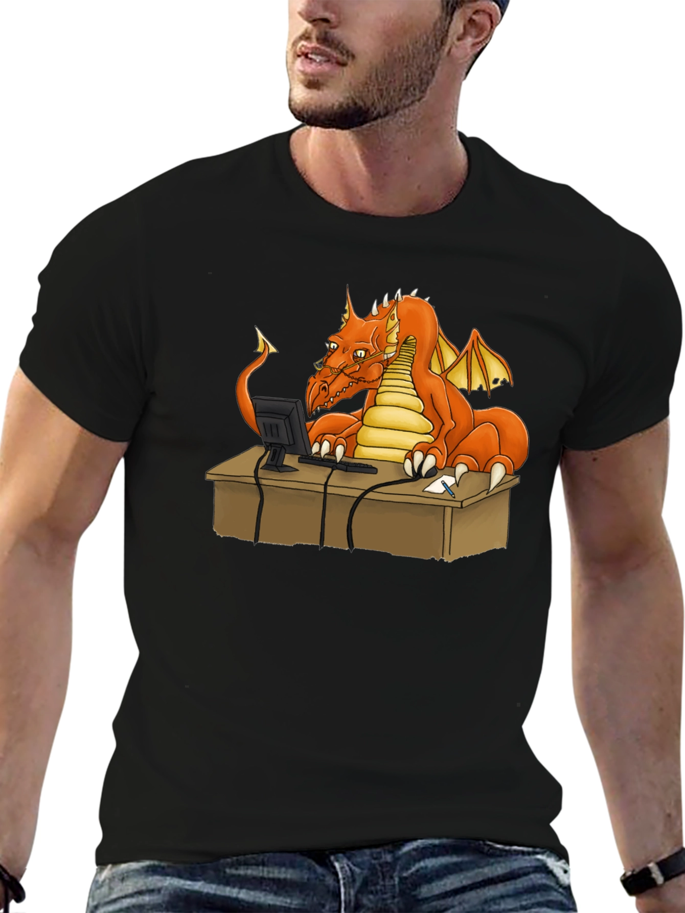 Dragon at Computer Graphic Tee - Black