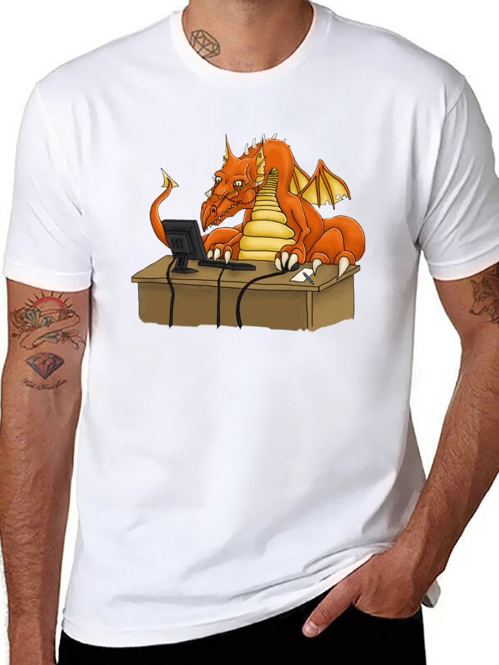 Dragon at Computer Graphic Tee - Black