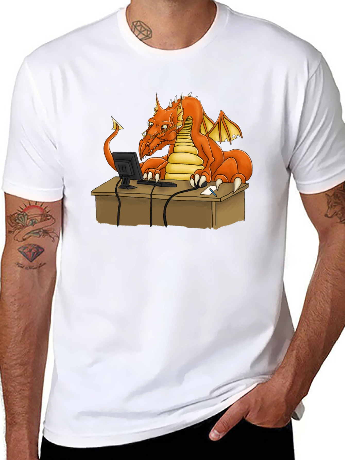 Dragon at Computer Graphic Tee - Black
