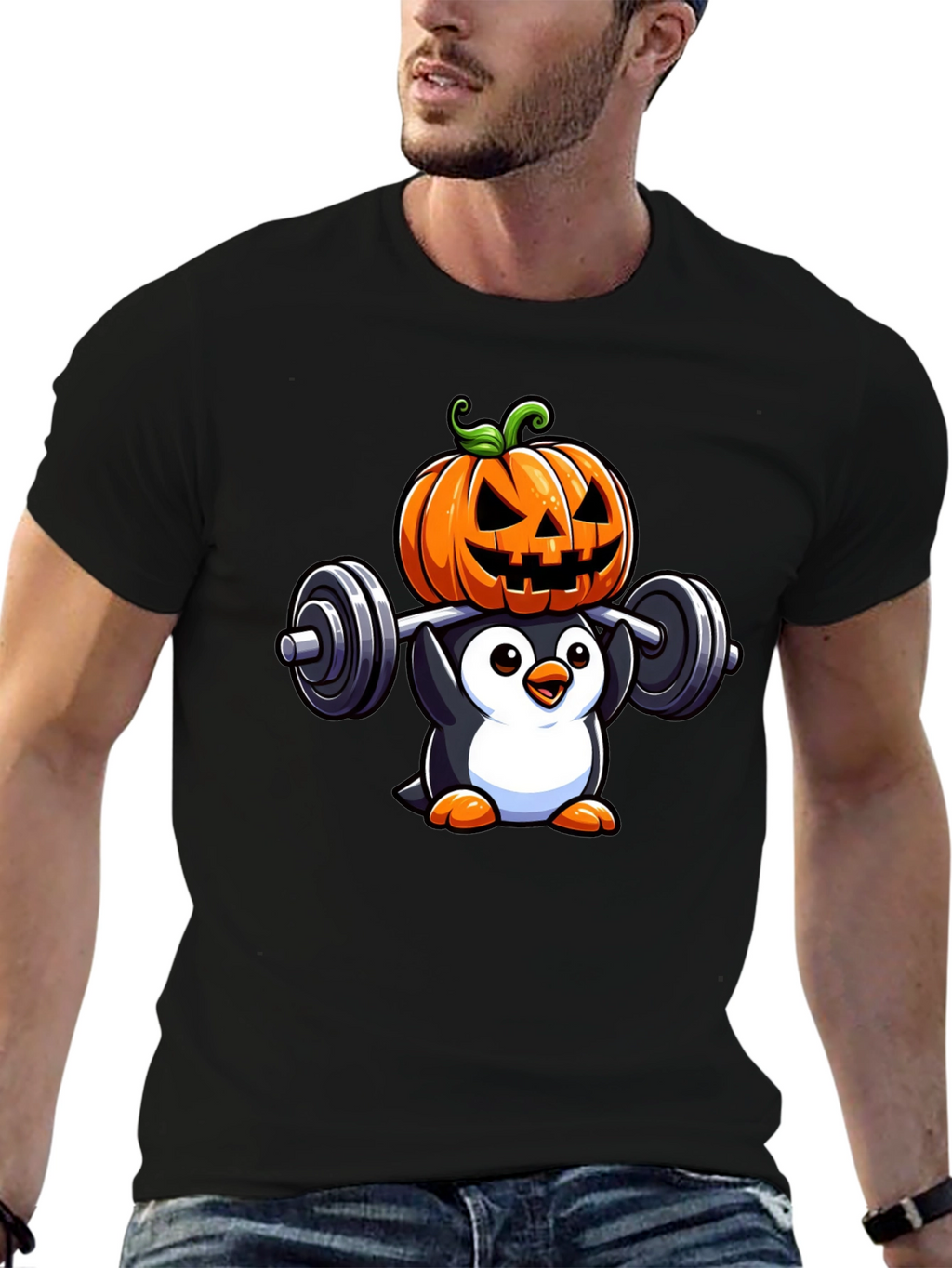 Halloween Penguin Weightlifting T-Shirt