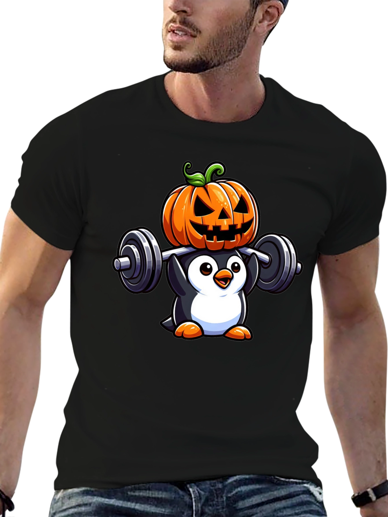 Halloween Penguin Weightlifting T-Shirt