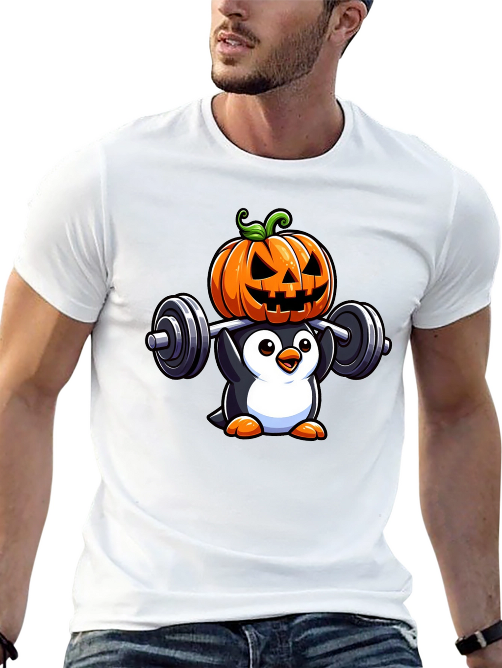 Halloween Penguin Weightlifting T-Shirt