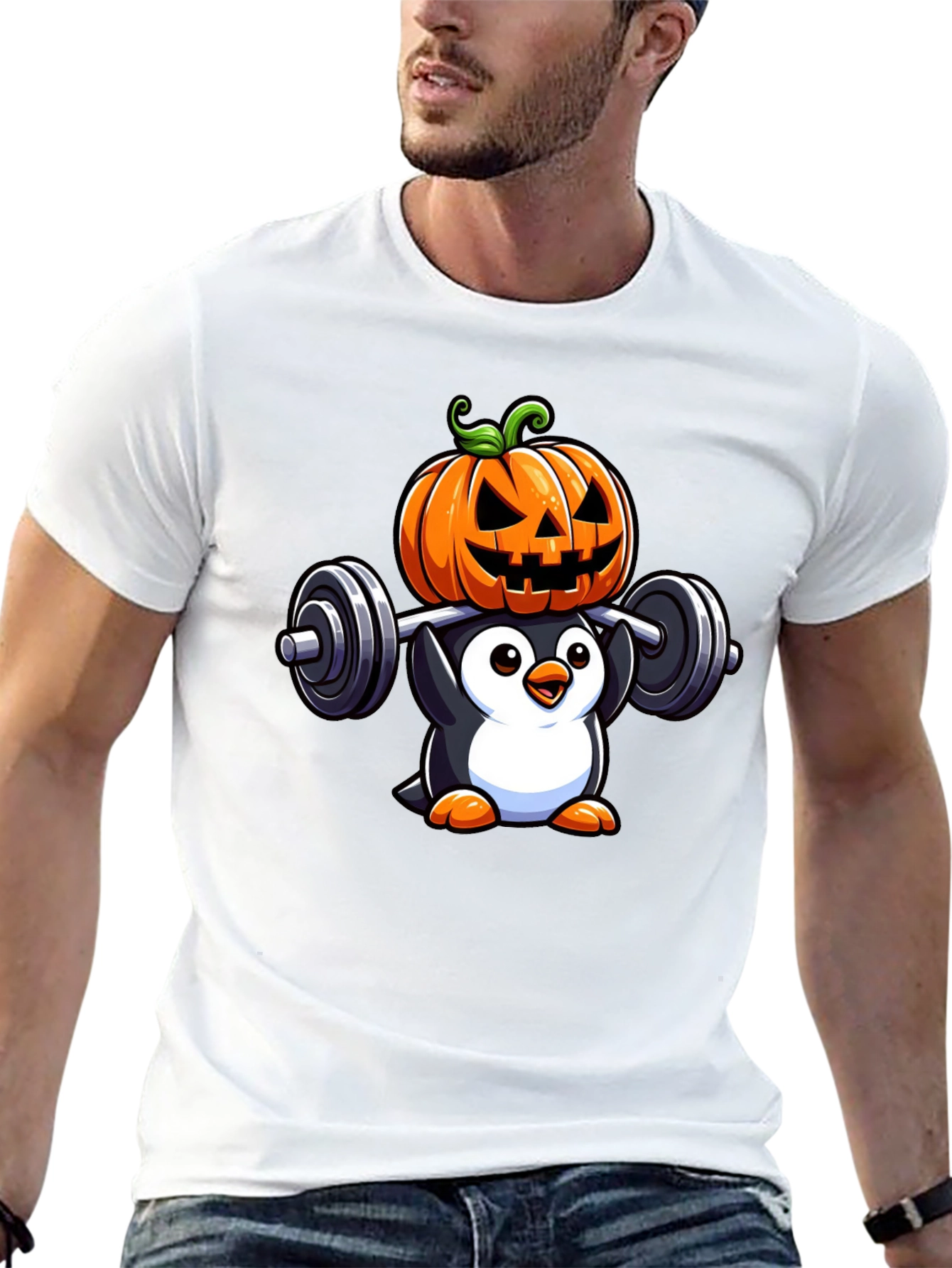 Halloween Penguin Weightlifting T-Shirt