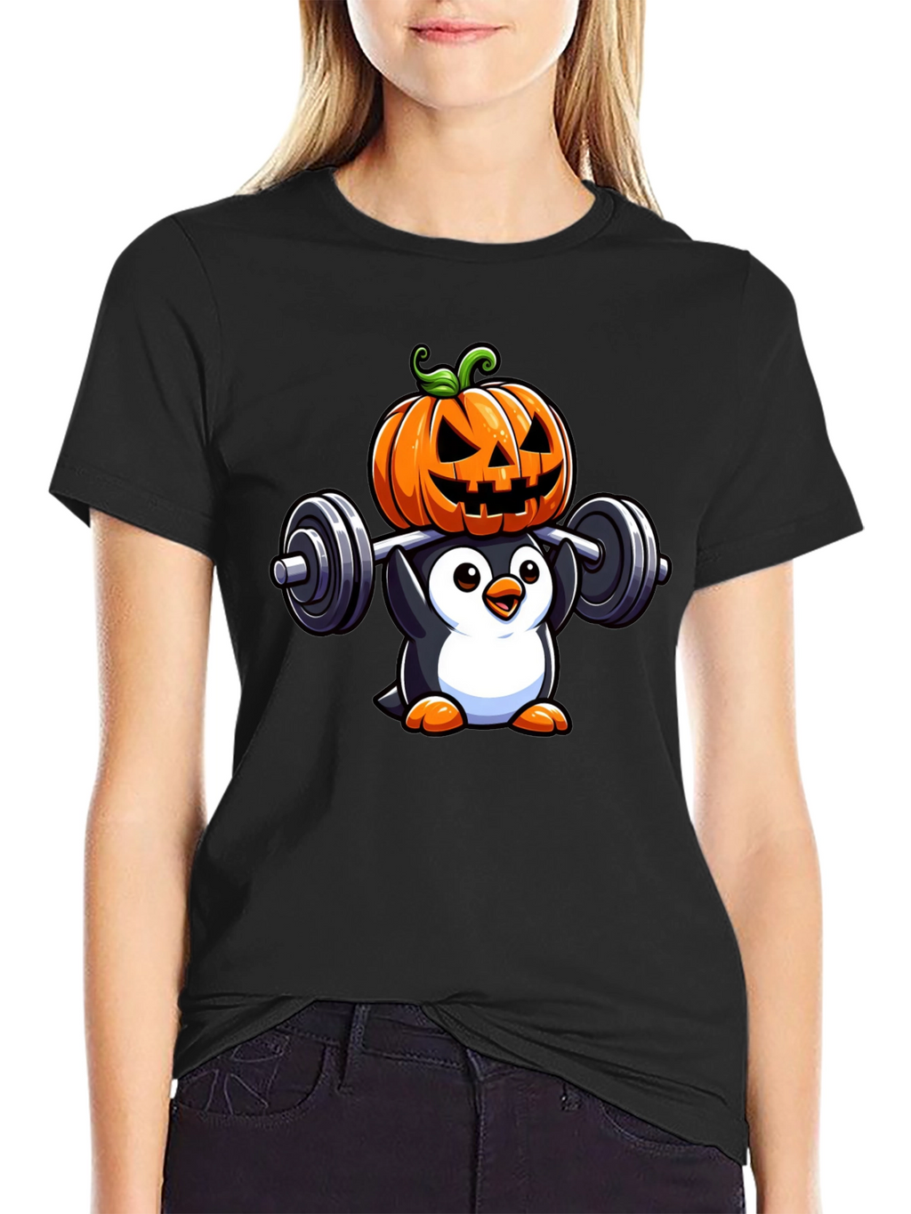 Halloween Penguin Weightlifting T-Shirt