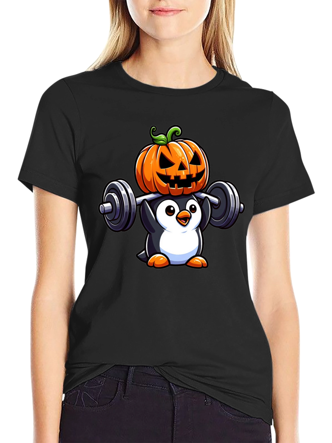 Halloween Penguin Weightlifting T-Shirt