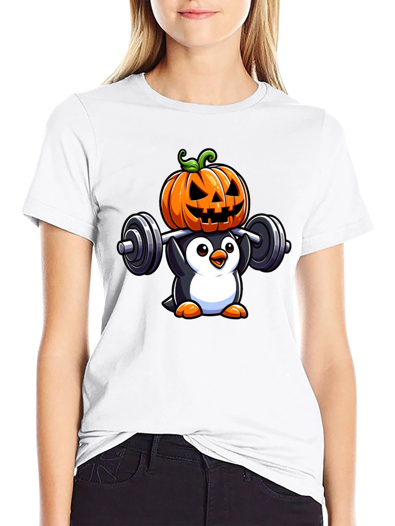 Halloween Penguin Weightlifting T-Shirt