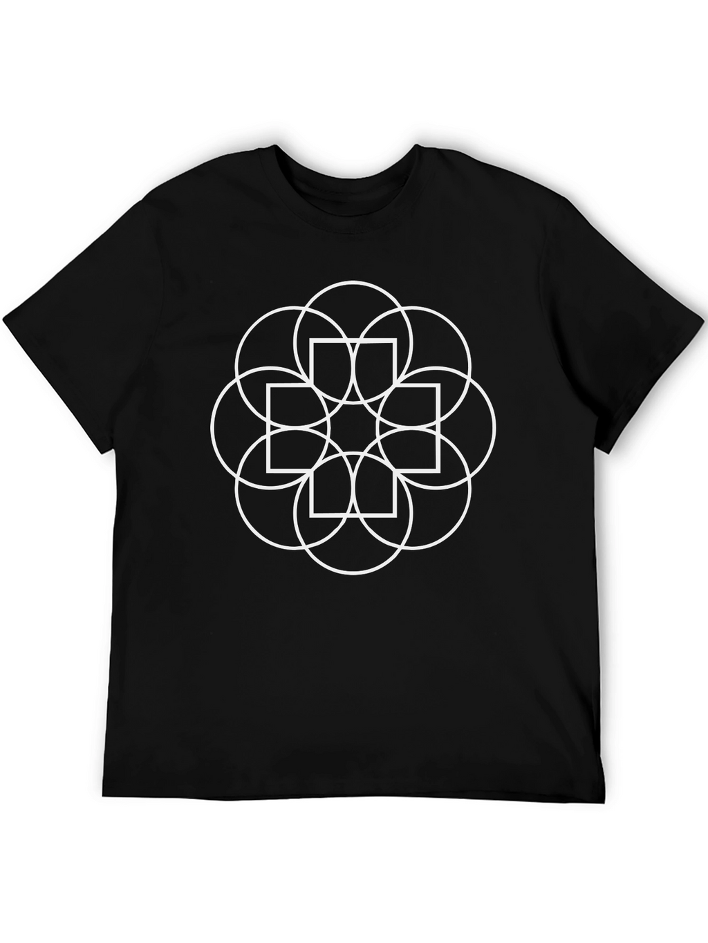 Geometric Circle & Square Graphic Black T-Shirt