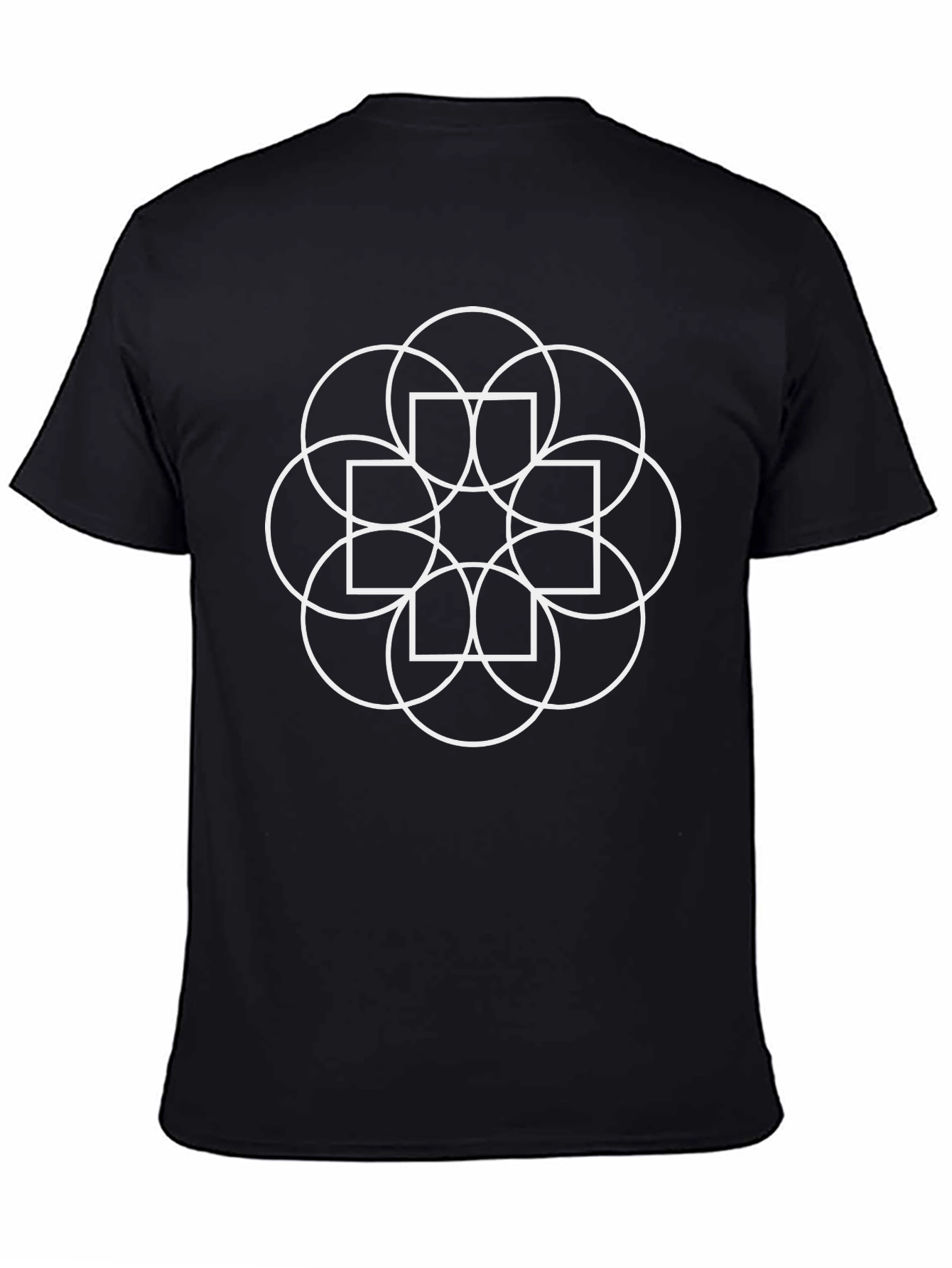 Geometric Circle & Square Graphic Black T-Shirt