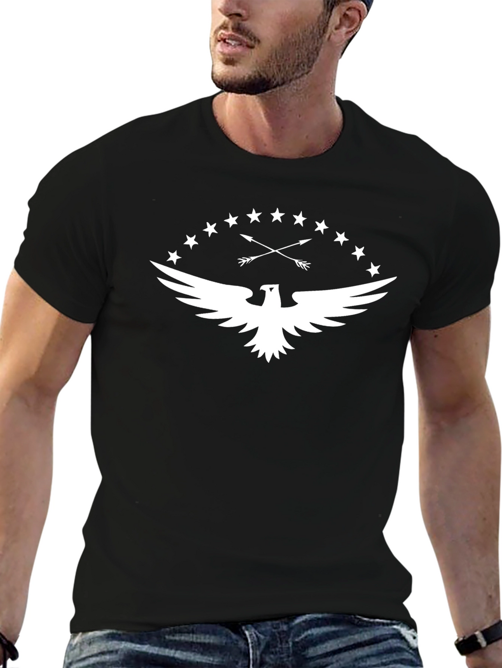 Eagle Arrows Stars Black Graphic T-Shirt