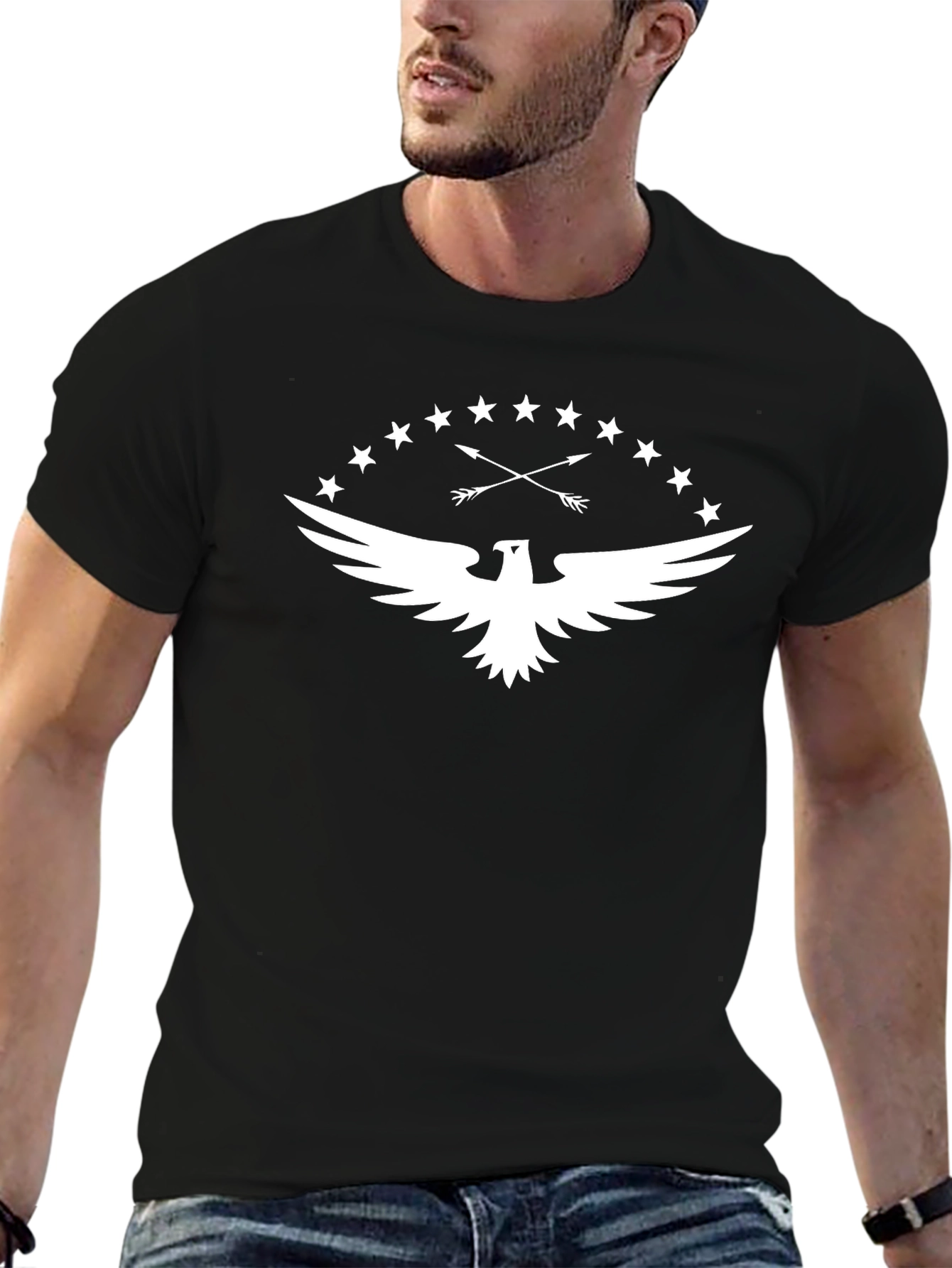 Eagle Arrows Stars Black Graphic T-Shirt