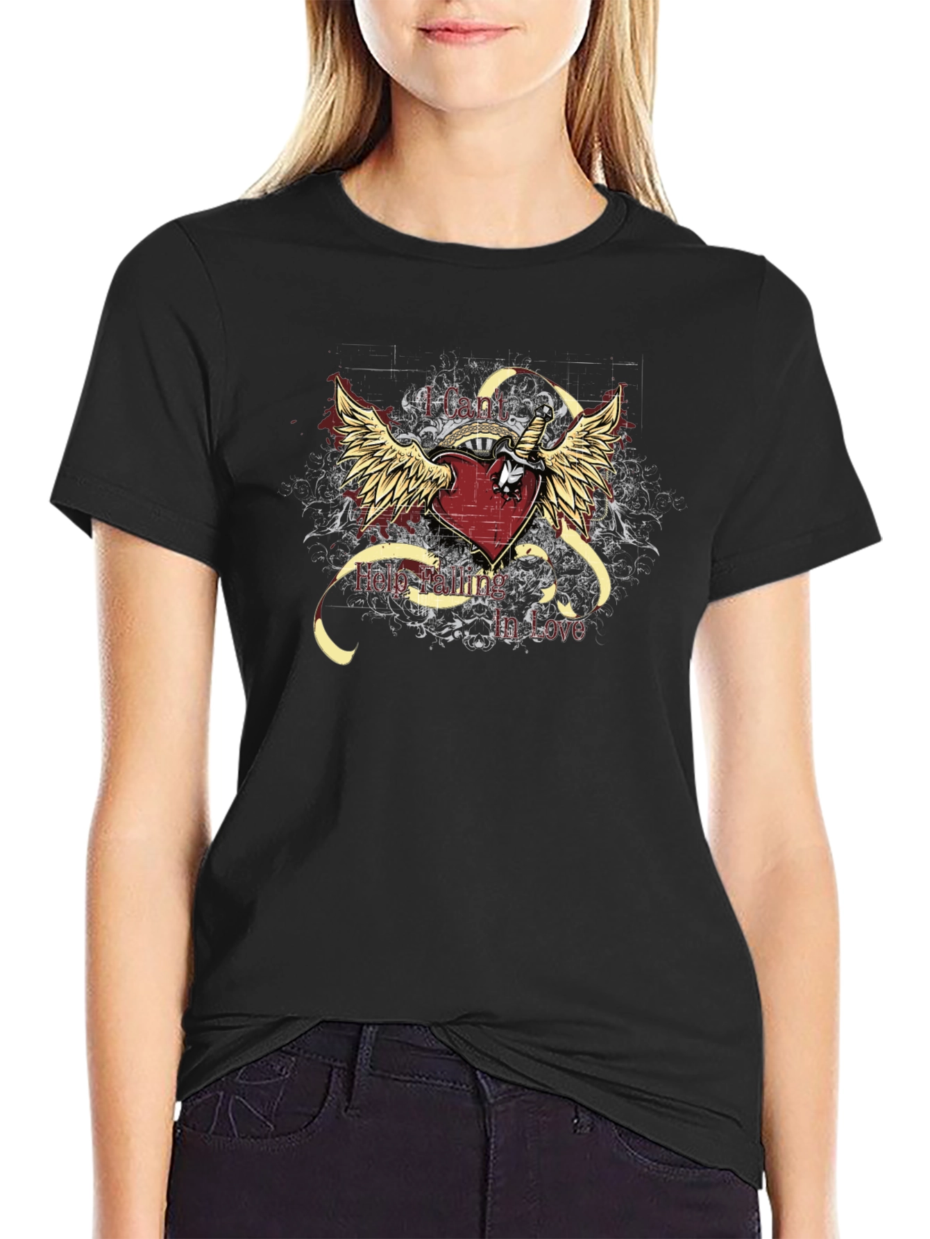 Edgy Heart & Wings Graphic T-Shirt
