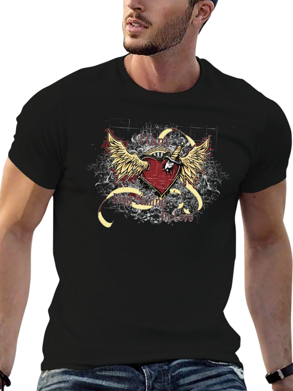 Edgy Heart & Wings Graphic T-Shirt