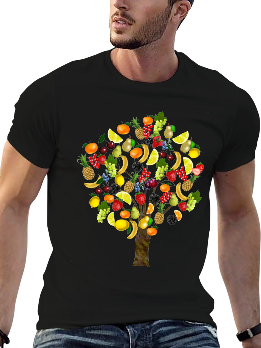 Fruit Tree Print Black T-Shirt
