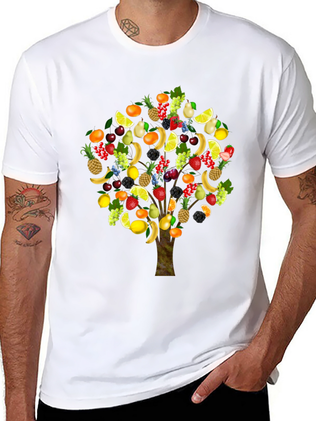 Fruit Tree Print Black T-Shirt