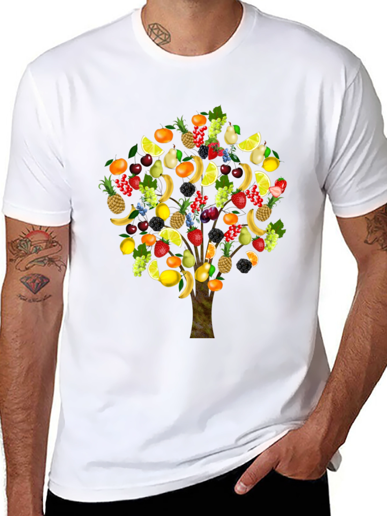 Fruit Tree Print Black T-Shirt