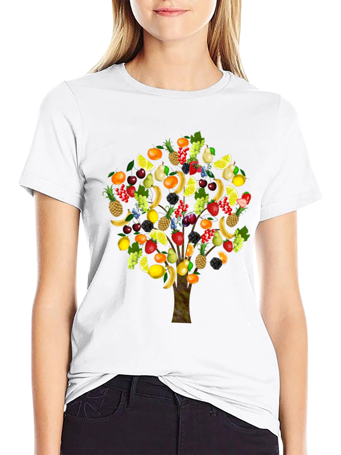 Fruit Tree Print Black T-Shirt