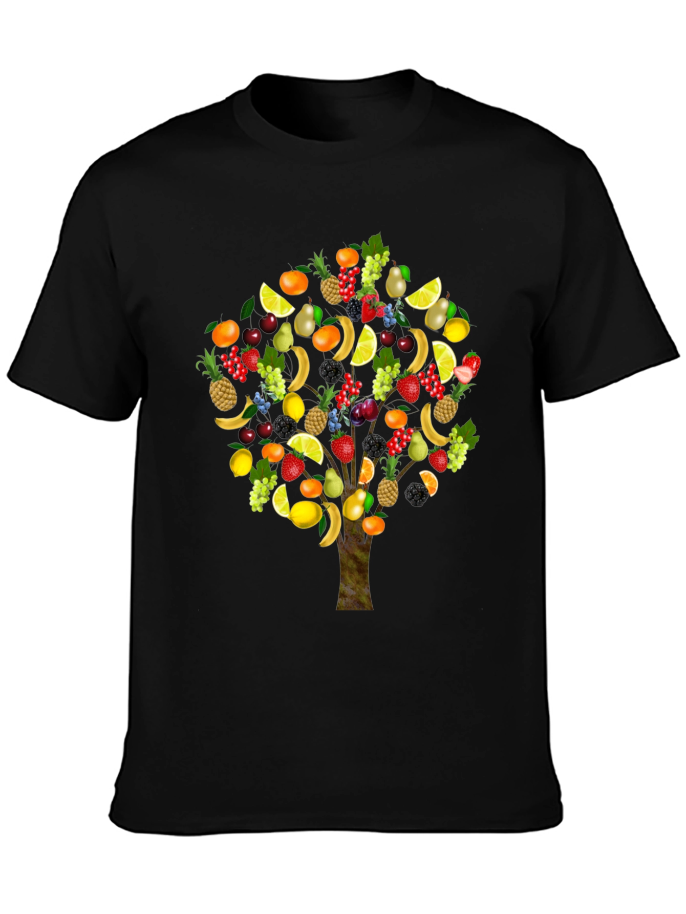 Fruit Tree Print Black T-Shirt