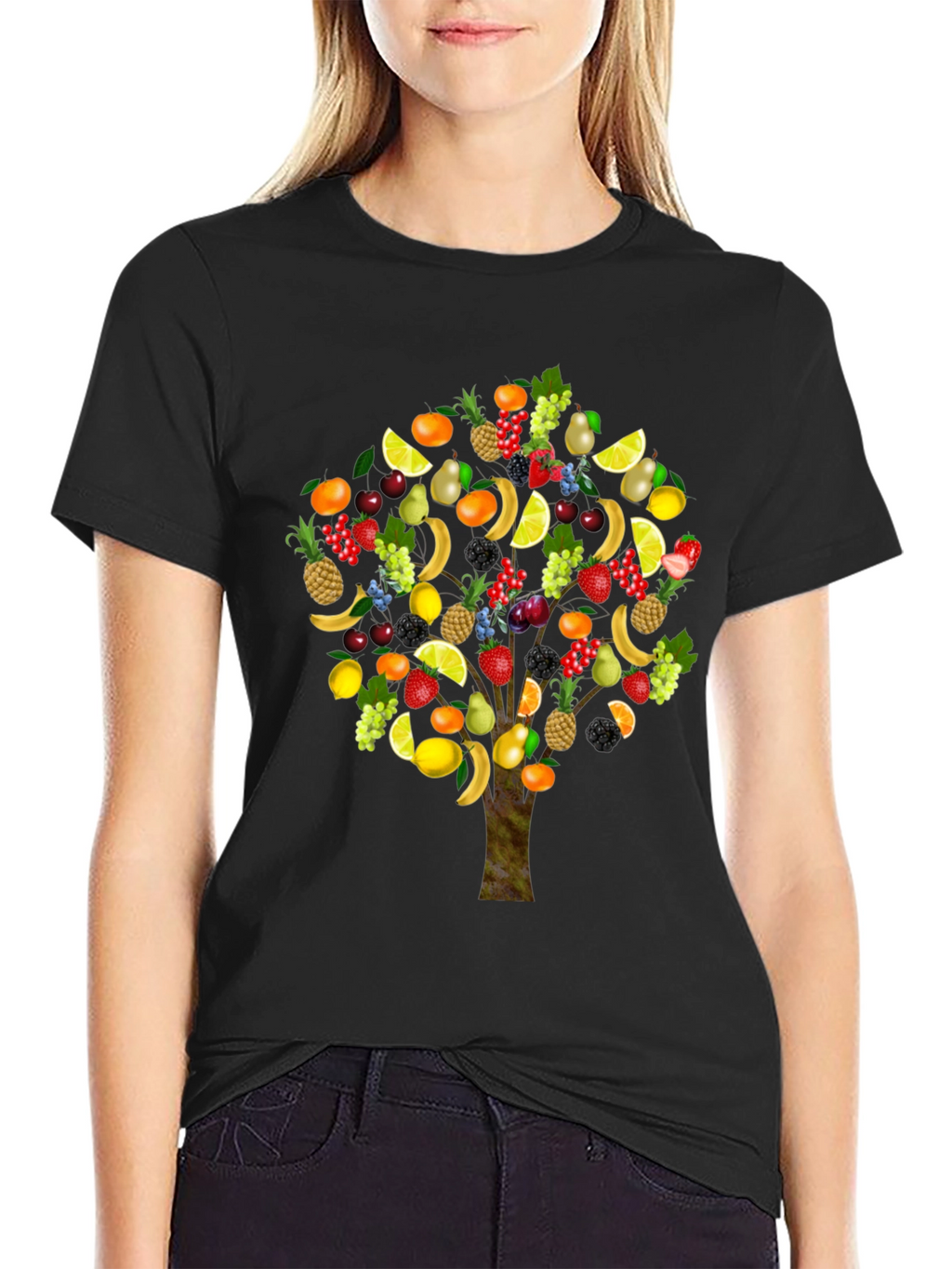 Fruit Tree Print Black T-Shirt