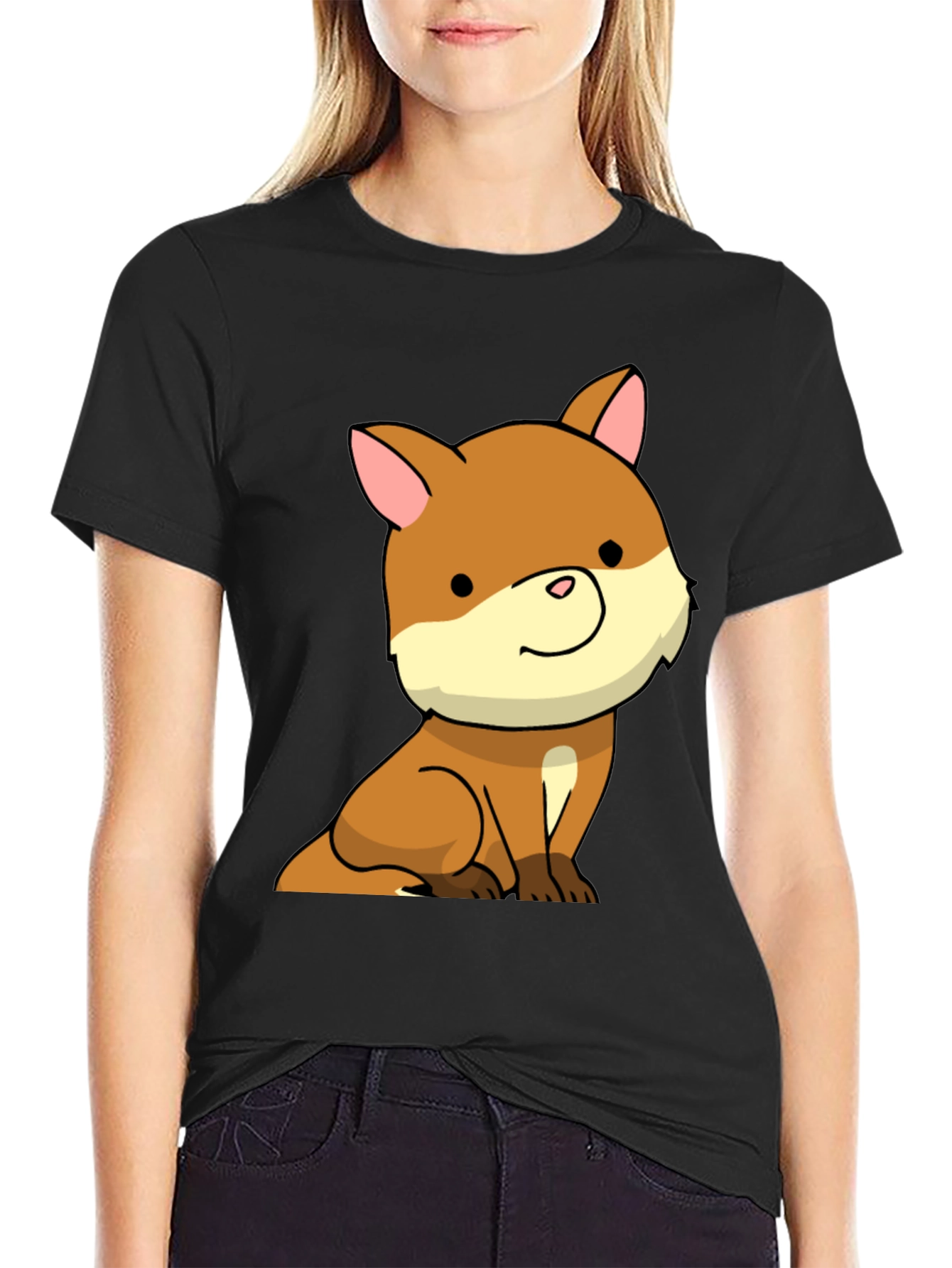 Cute Cartoon Dog Black T-Shirt