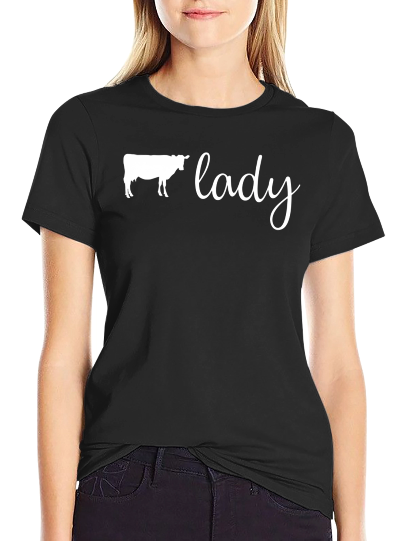 Cow Lady T-Shirt - Black Cotton Tee