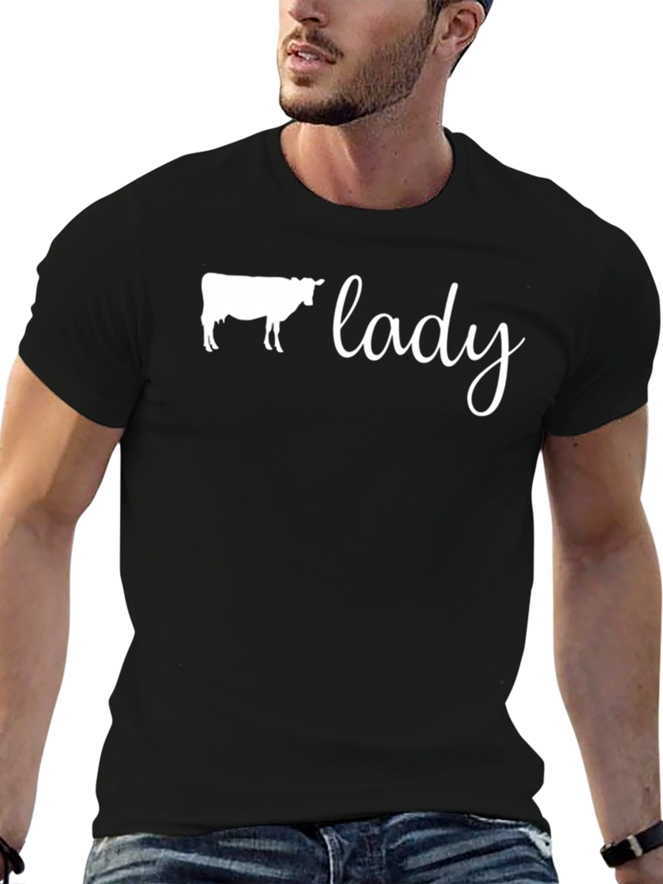 Cow Lady T-Shirt - Black Cotton Tee