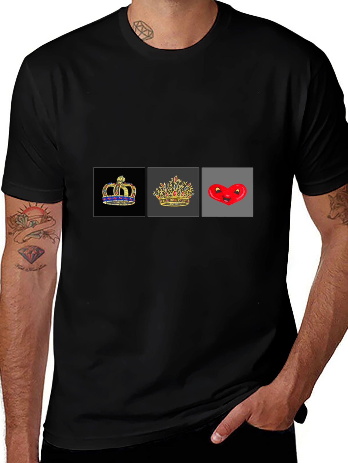 Crown & Hearts Black T-Shirt - Trendy Graphic Tee