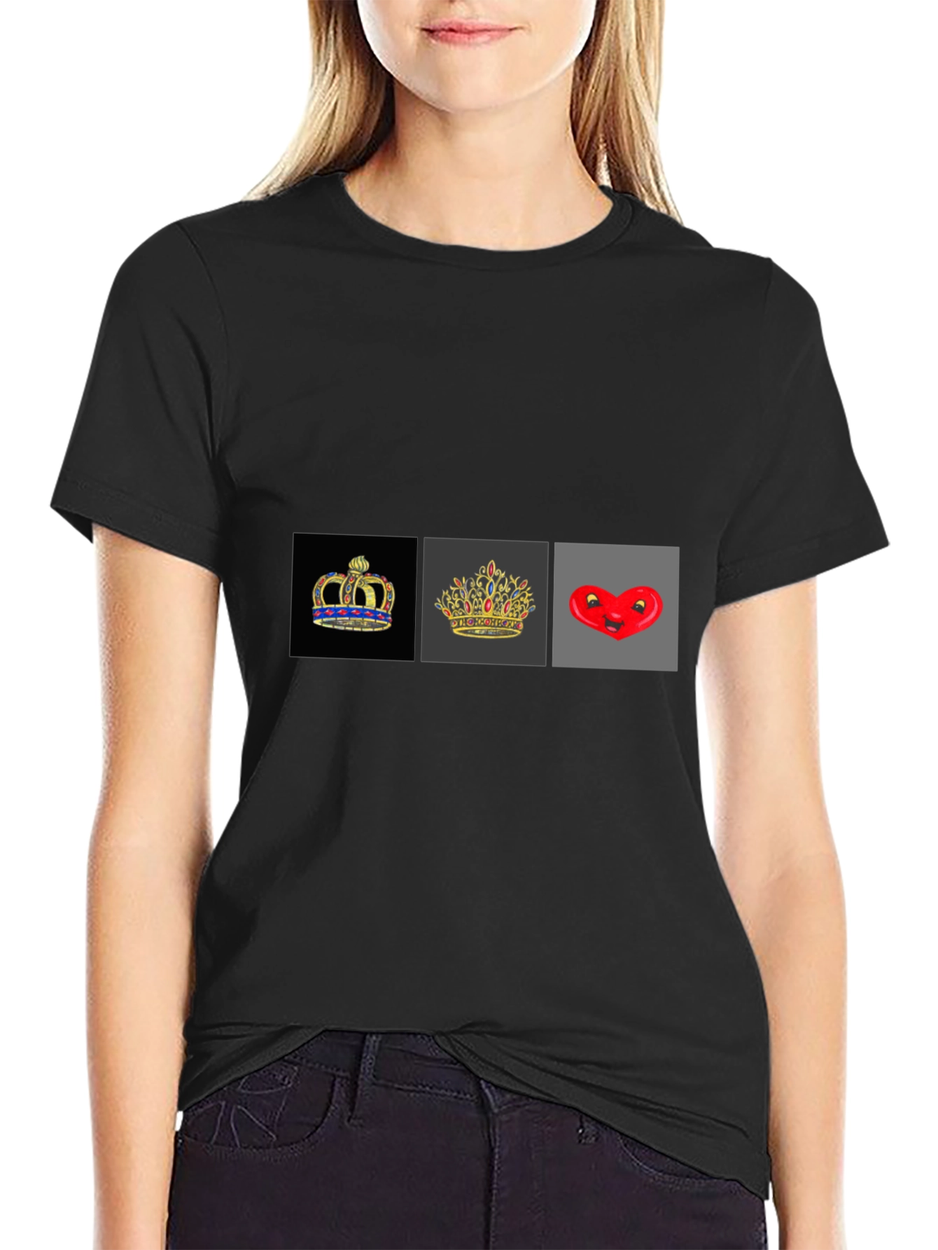 Crown & Hearts Black T-Shirt - Trendy Graphic Tee