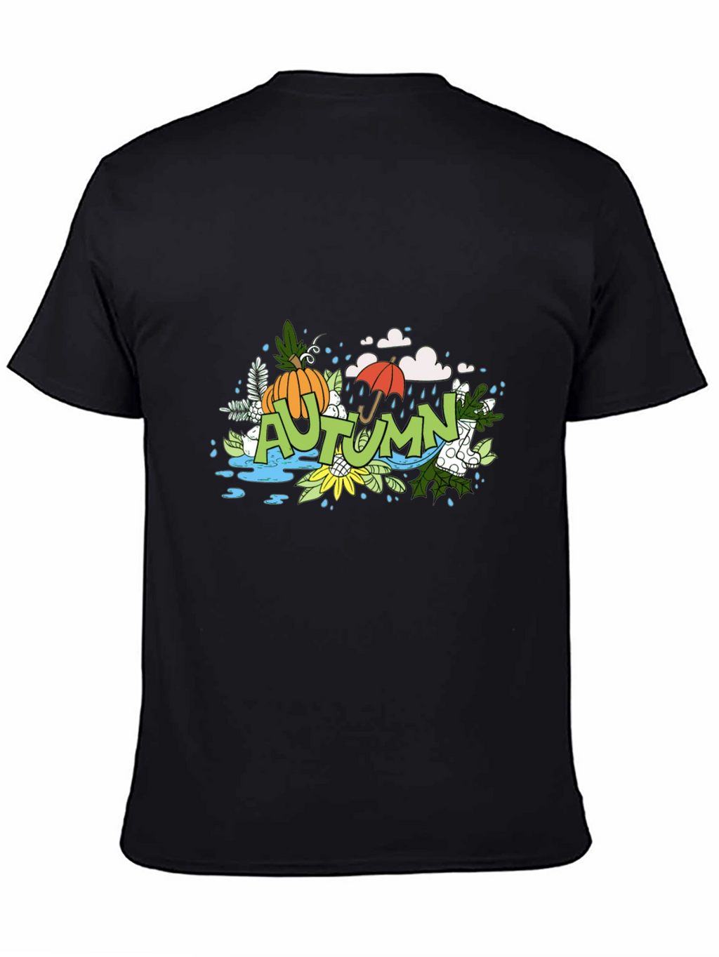Autumn Graphic Print Black T-Shirt
