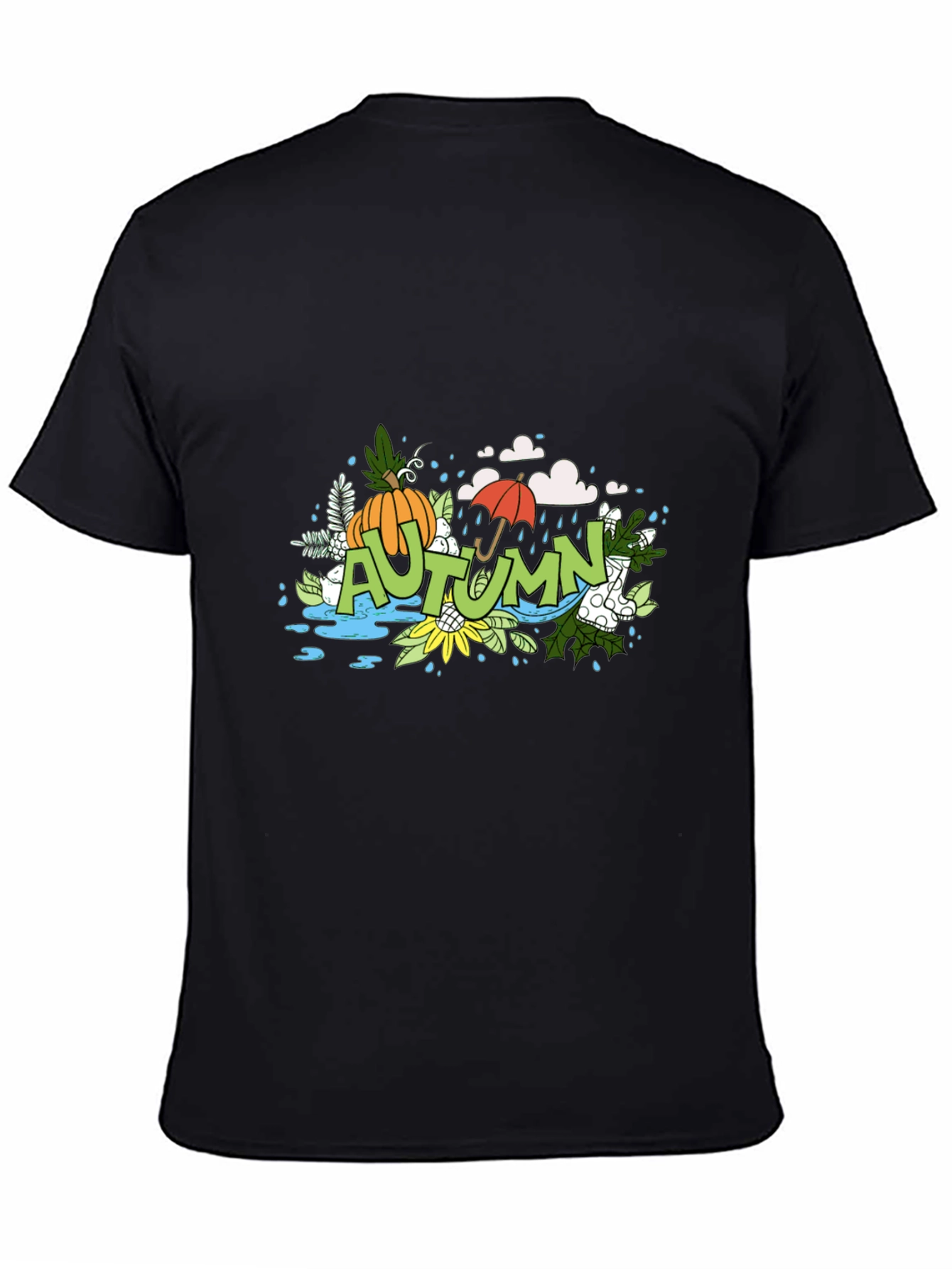 Autumn Graphic Print Black T-Shirt