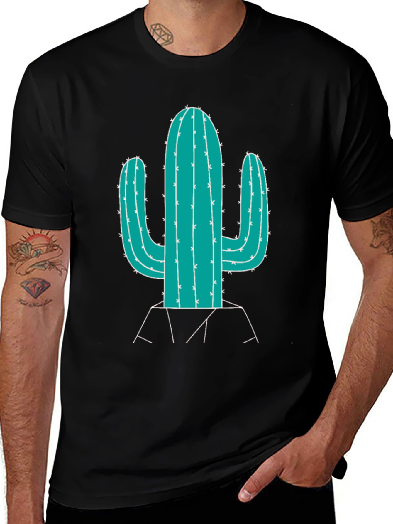 Cactus Graphic Tee - Mens Casual Black T-Shirt