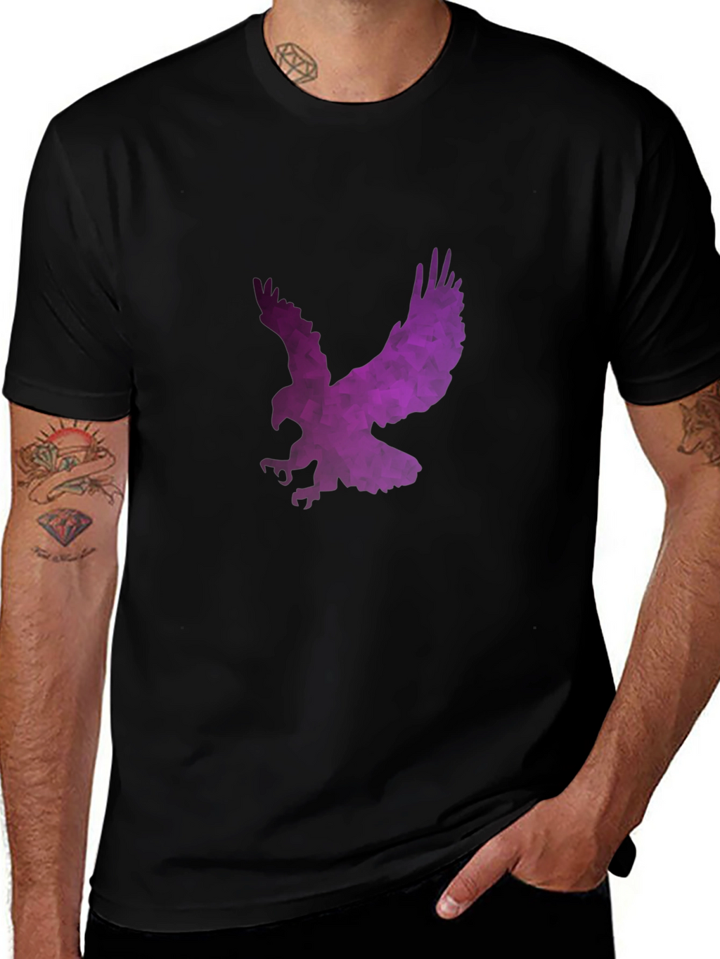 Geometric Eagle Graphic Black T-Shirt