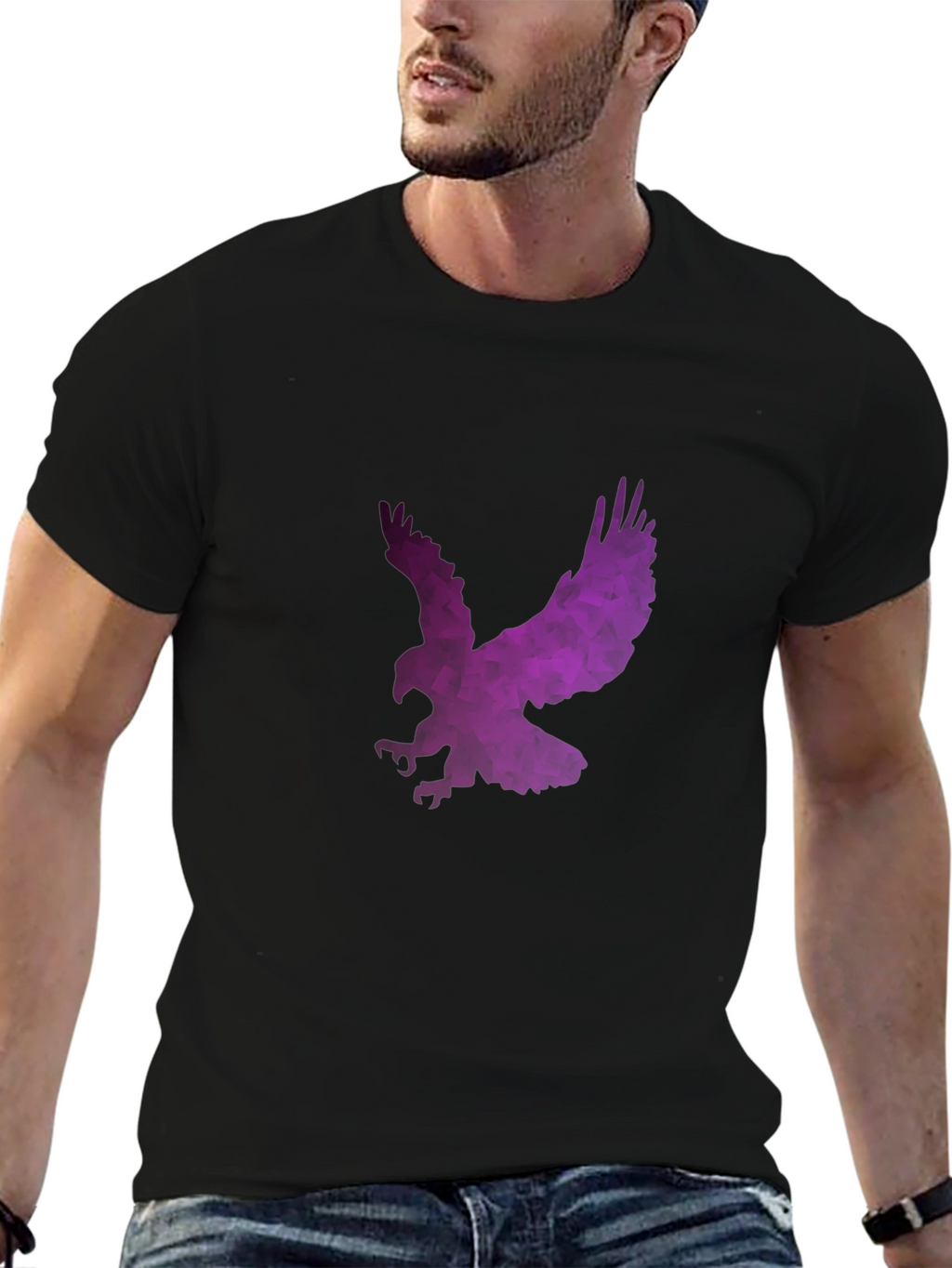 Geometric Eagle Graphic Black T-Shirt