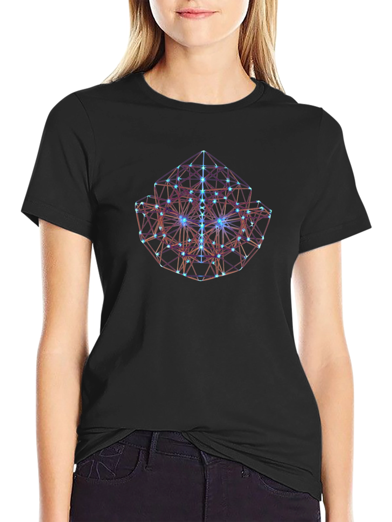 Geometric Cube Graphic Tee - Black
