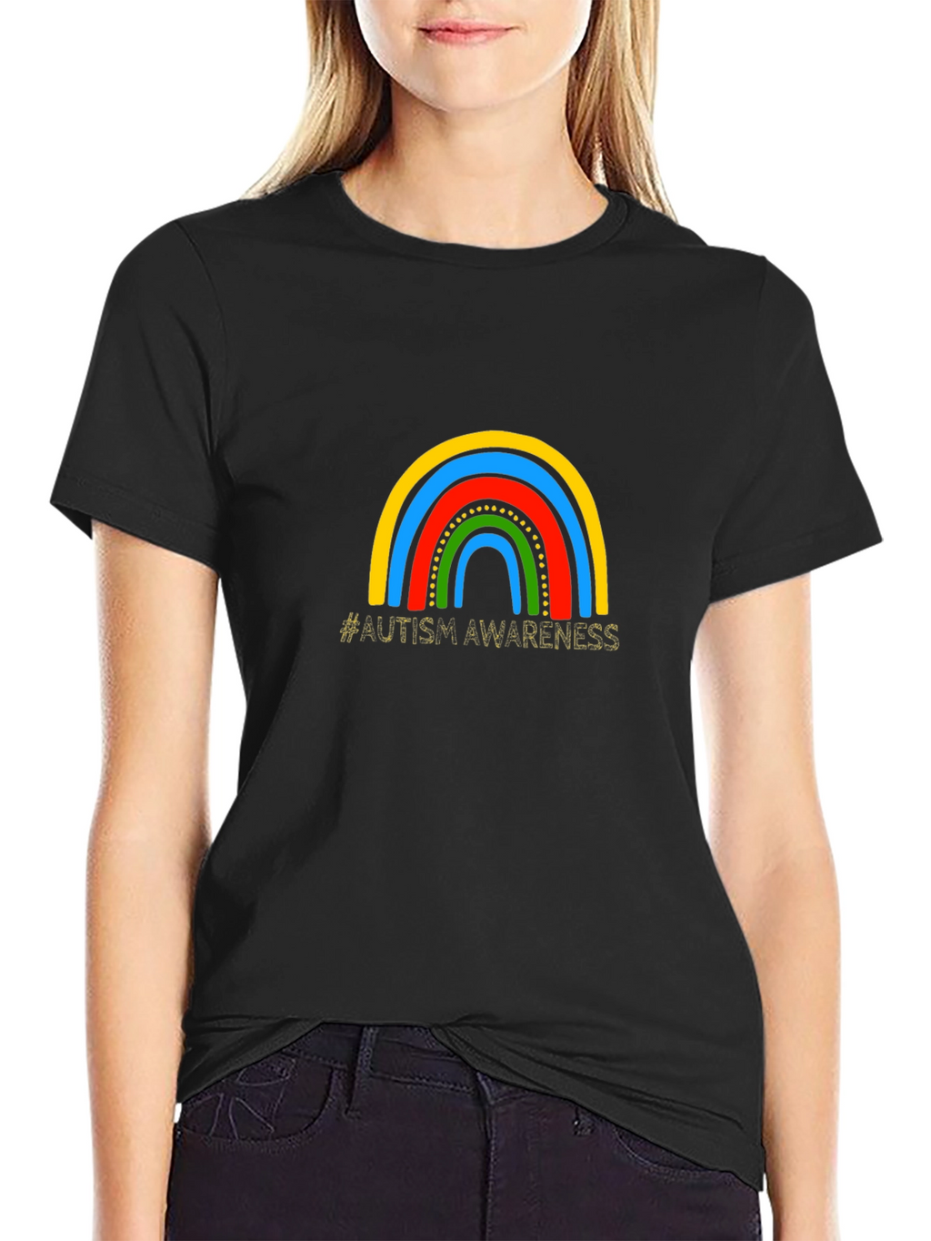 Autism Awareness Rainbow Graphic Tee - Black