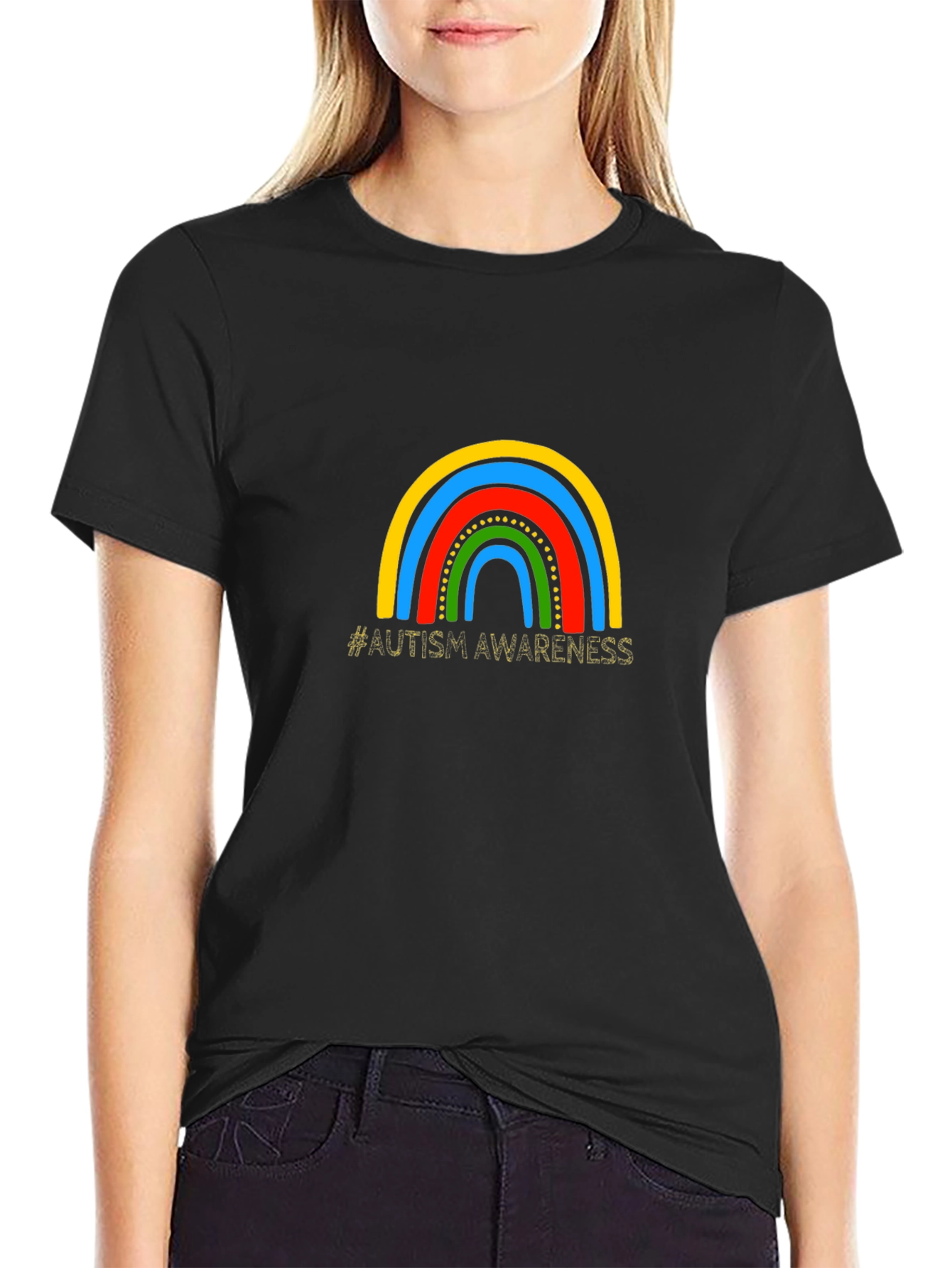 Autism Awareness Rainbow Graphic Tee - Black