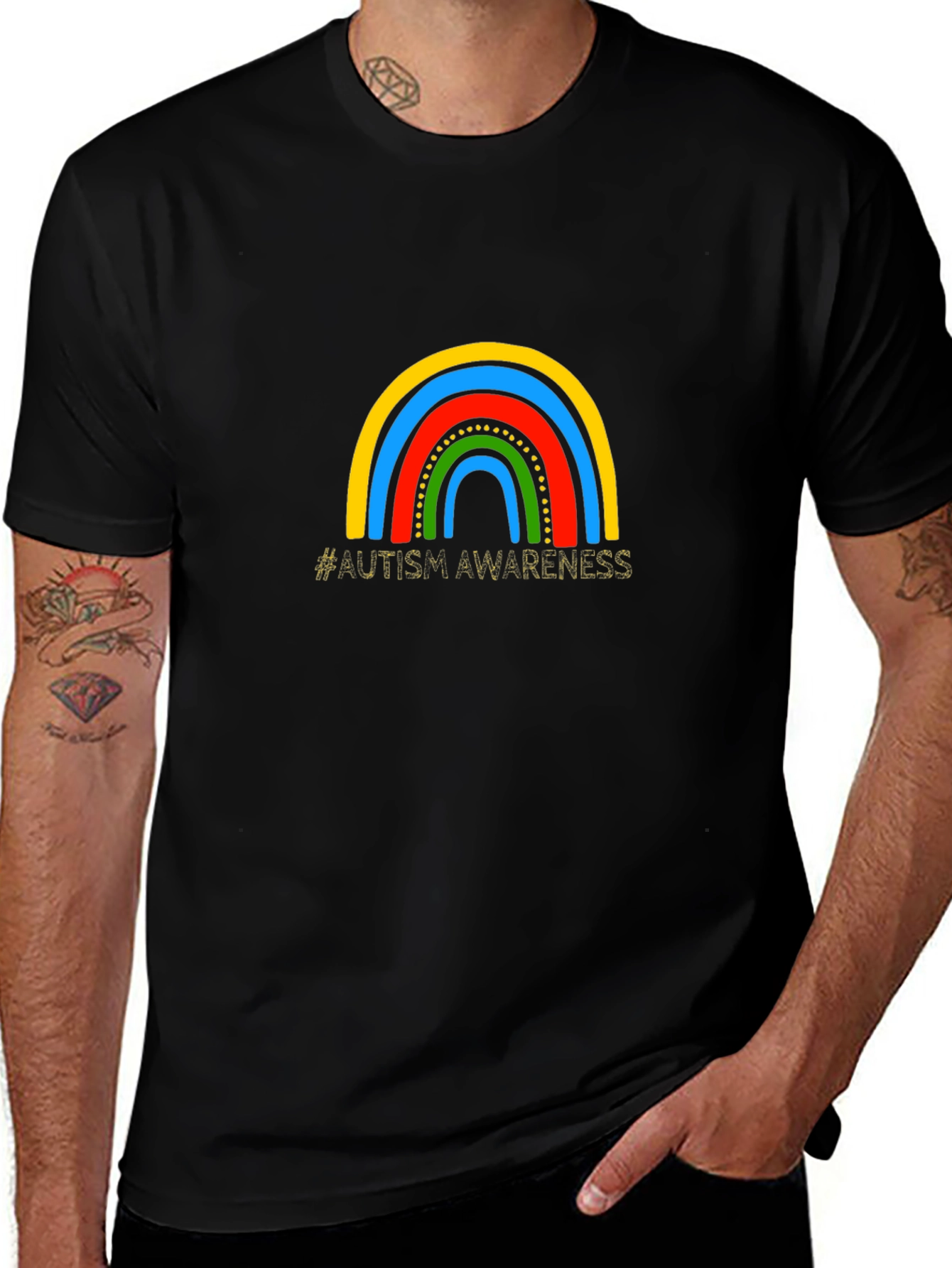Autism Awareness Rainbow Graphic Tee - Black