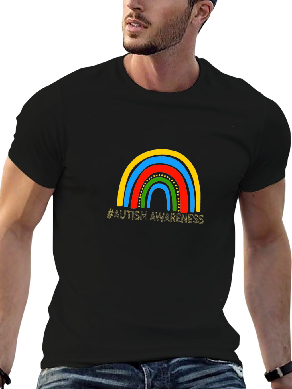 Autism Awareness Rainbow Graphic Tee - Black